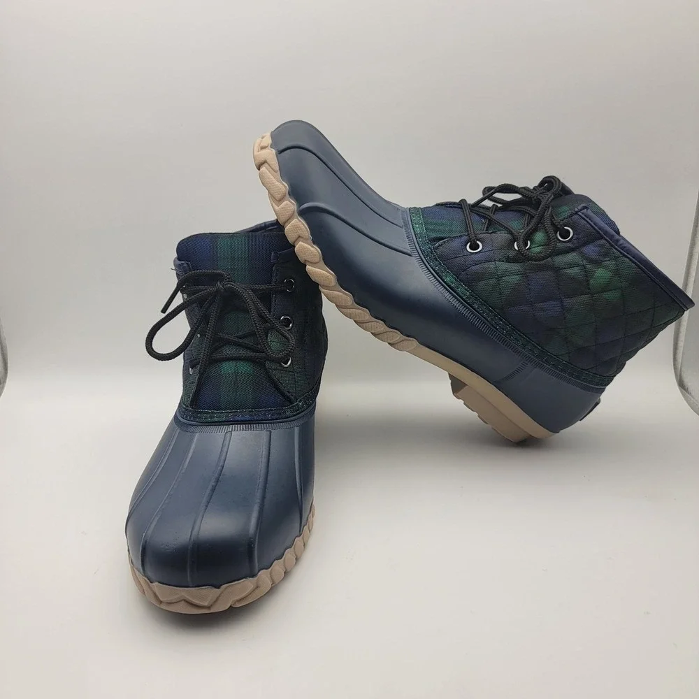 St Johns Bay Denton Quilted Lace Up Duck Boots Navy Plaid Women's Size 11 M